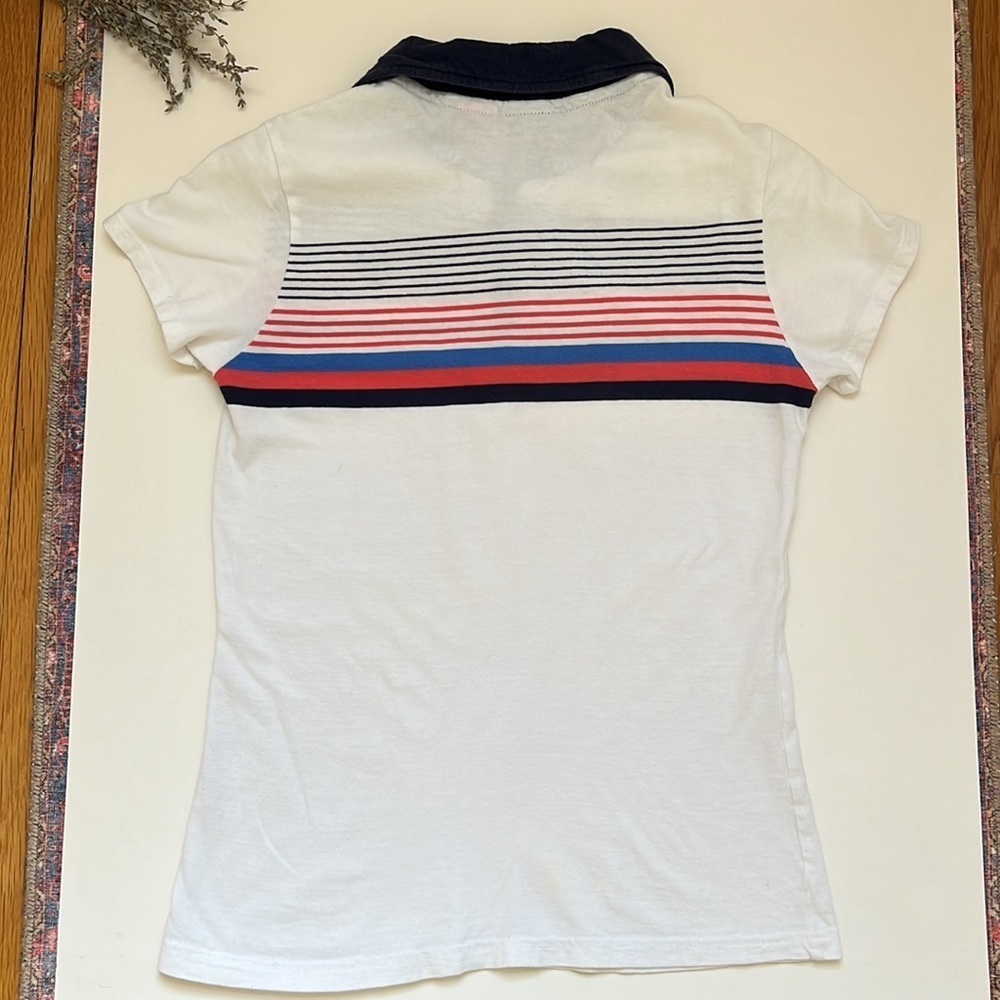 Roxy Girl Cotton 90s Y2K Style Sports Tennis Striped Chest Polo Top Shirt Tee - Picture 7 of 8